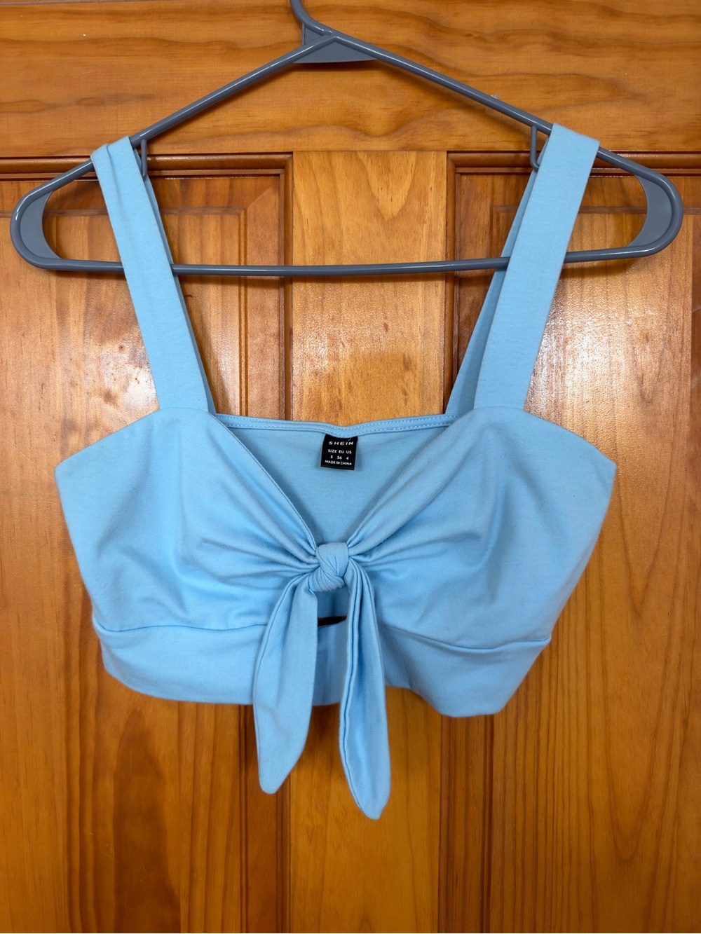 SHEIN Light Blue Tie-Front Crop Top
